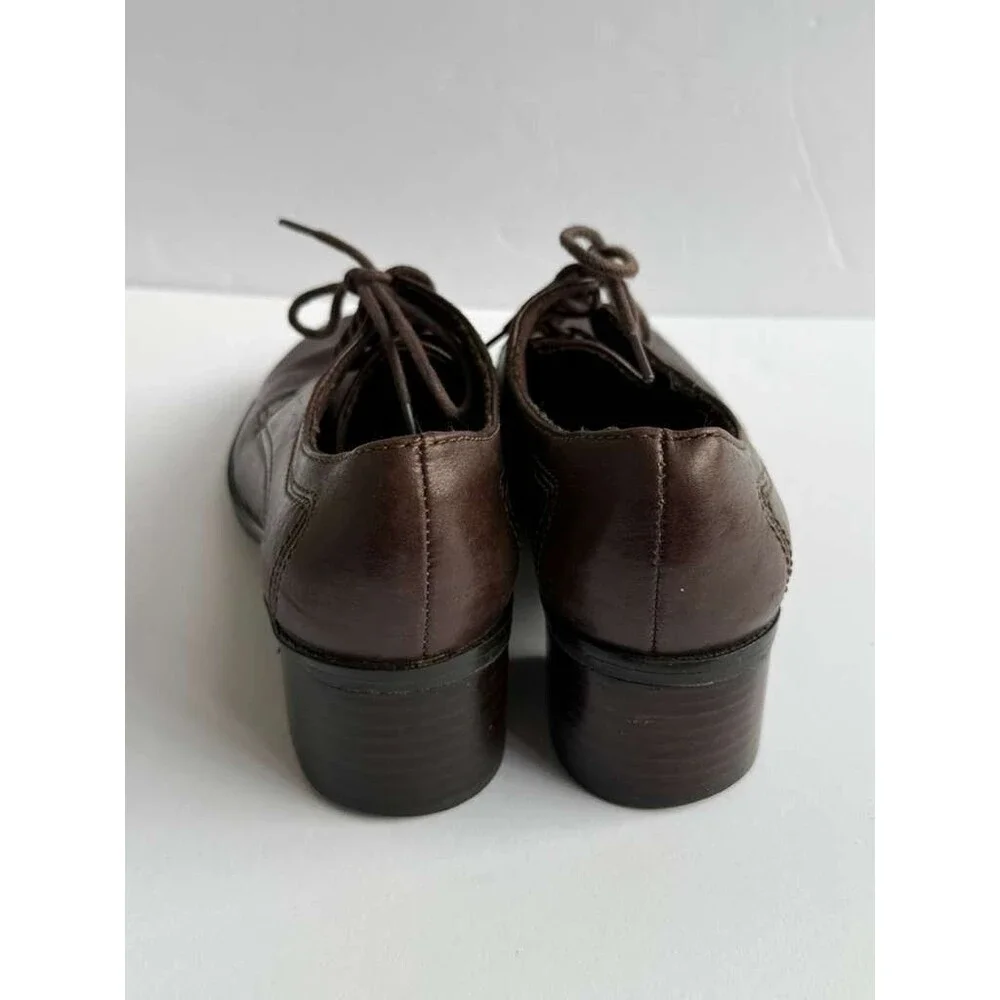 Johnston & Murphy Brown Leather Lace Up Oxford Shoes Women Size 6.5 Block Heel